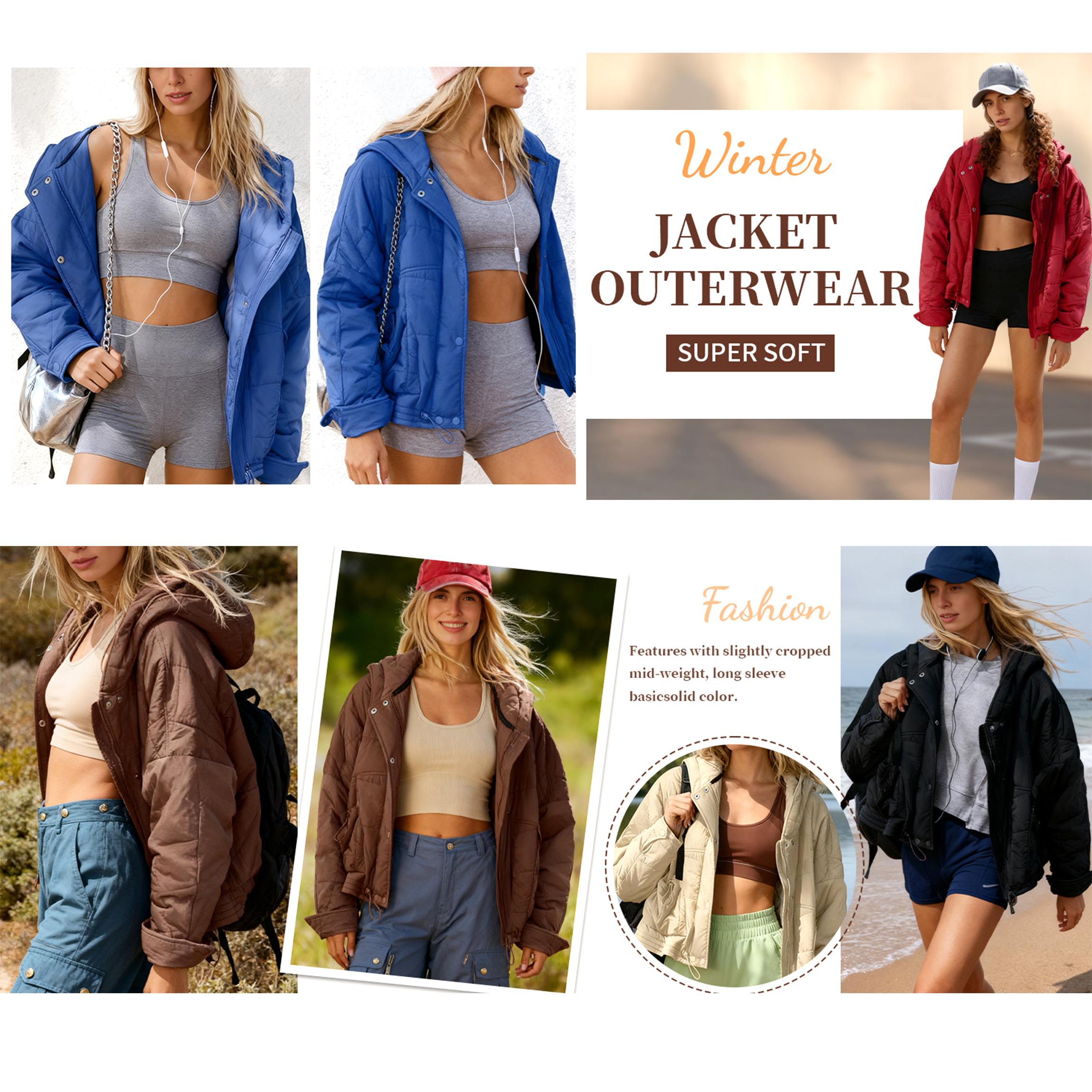 Buenoble Women’s Quilted Puffer Jacket with Hood Cropped Winter Coat Oversized Warm Outerwear