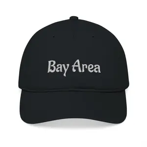 Embroidered 'Bay Area' Organic Baseball Cap — Floral Script Dad Hat with Mini Burger Back