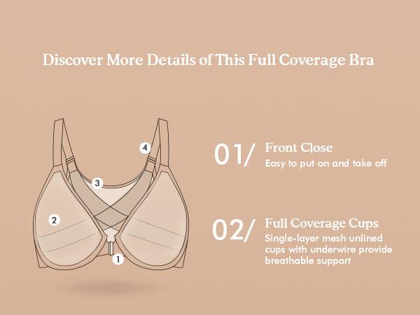 DELIMIRA Women's Cosnufy Posture Front Closure Bras Sheer Mesh Plus Size Underwire Unlined Bra