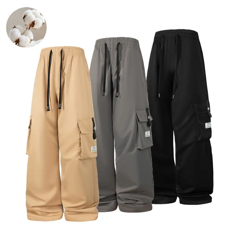 Men's casual loose tooling wide-leg pants; comfortable and breathable casual trousers with drawstring placket design, very suitable for outdoor hiking, jogging, fishing or daily casual wear; it is an essential practical item in men's wardrobe., Menswear,