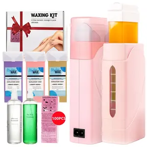Roll On Wax Warmer Kit with Wax Strips & 100x Wax Paper, Portable Electric Handheld Wax Roller Heater, Complete Home Waxing Depilatory Set for Full Body Hair Removal, Suitable for Women & Men All Skin Types - Valentine's Day Gift For Lover