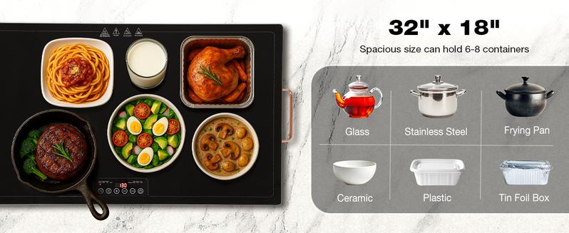 WARMOUNTS Electric Warming Tray - Multi-Size (40"x14", 32"x18", 24"x16") , Temperature Control Food Warmers for Buffets Party with Touch-sensitive Buttons and Timer, Full Surface Tempered Glass Top Heating Food Warming Tray