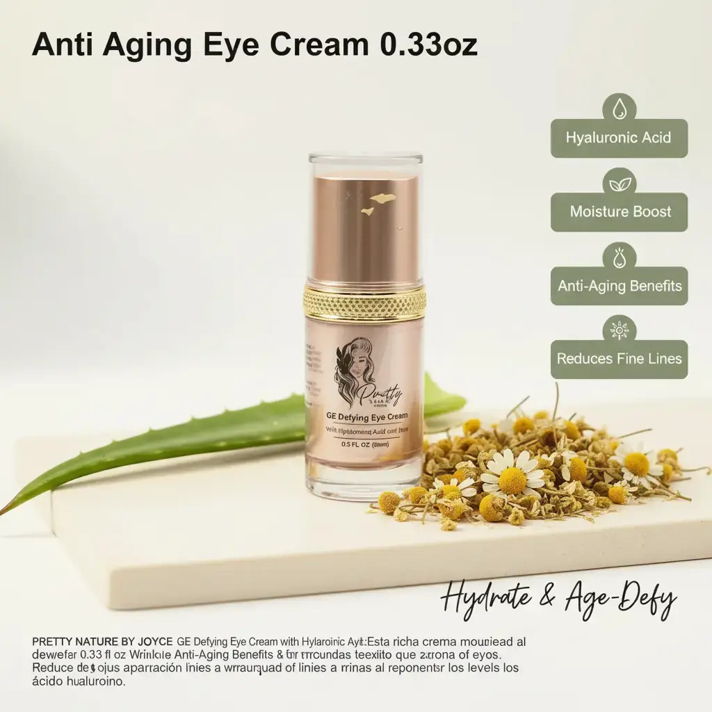 PRETTY NATURE BY JOYCE Anti-Aging Eye Cream with Hyaluronic Acid & Chamomile, Unscented Moisturizer for Sensitive Skin, 0.5 fl oz Bottle, Hydrate, Travel Size, Fragrance Free, Brightening, Reduces Wrinkles