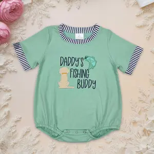 young Kids Clothing Teen Clothes Baby Infant Boy Embroidery Daddy's Fishing Buddy Green Rompers casual fashion style f shion comfortable wear little,summervibes