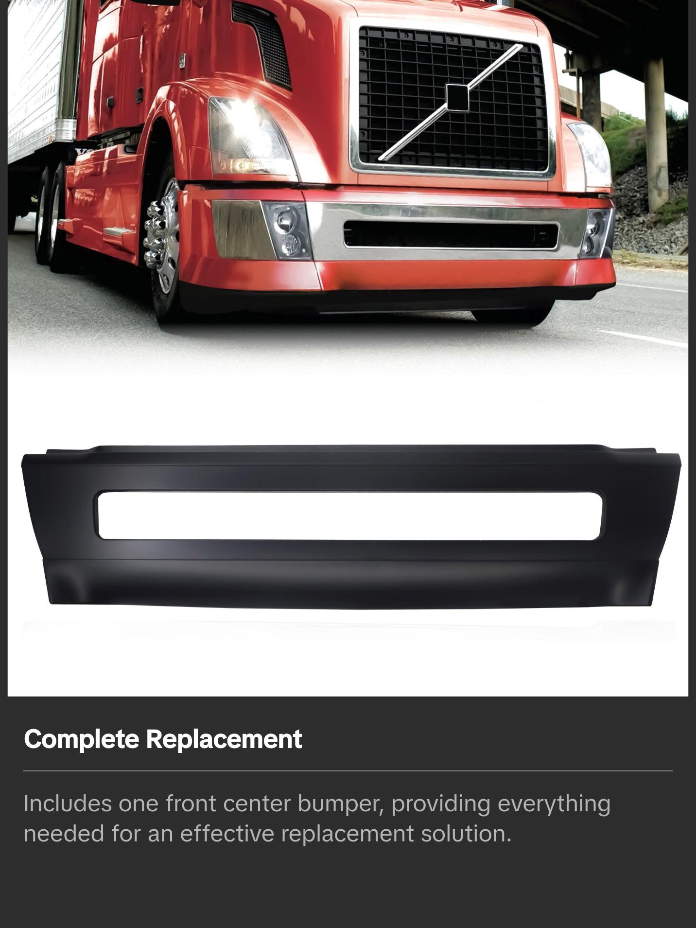 TORQUE Front Center Bumper Replacement for 2004-2016 Volvo VNL 300 430 630 670 730 780 Series Semi Trucks (TRB201400B)