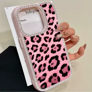 This pink leopard print phone case features a large-hole rhinestone star frame, is a shockproof and non-slip TPU full-coverage lens protector, and is compatible with iPhone 17, 16, 15, 14, 13, 12, and 11 series models. It makes a great gift for friends