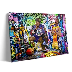 Kobe Bryant Canvas Wall Art Decor - Graffiti-Inspired Basketball Tribute Featuring Lakers Iconic Moments, Mamba Mentality Design for Living Room or Office Wall Decor