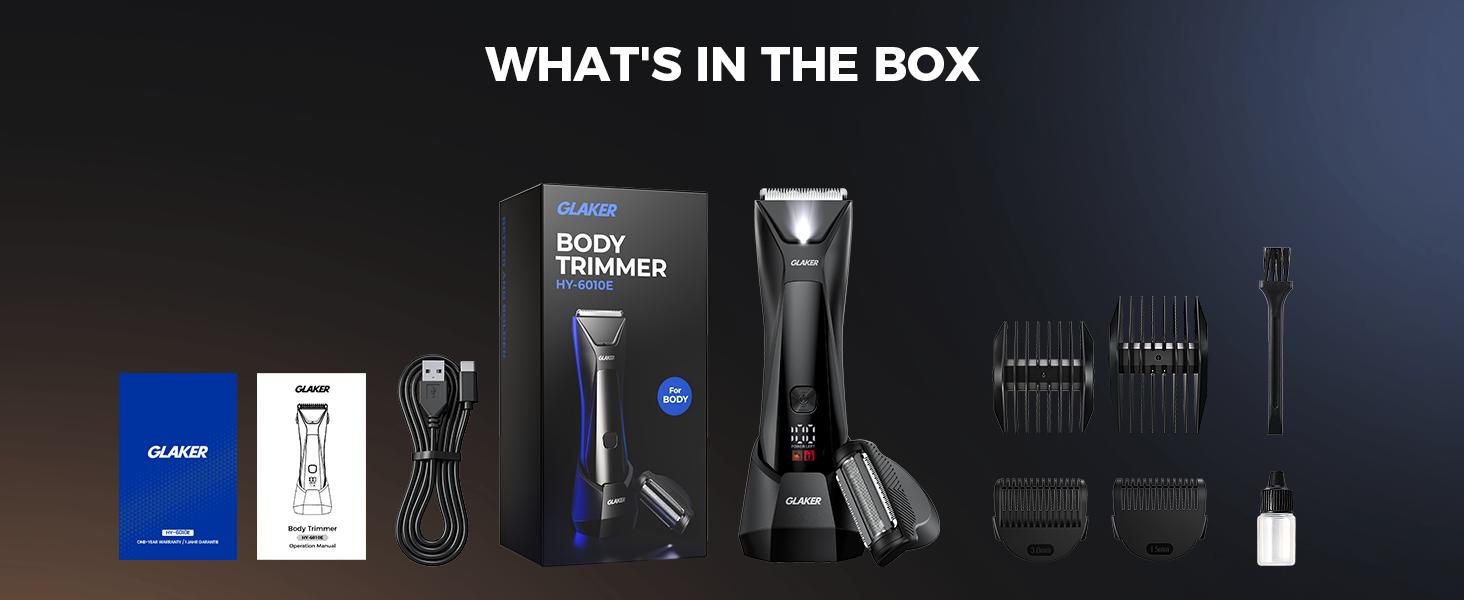 GLAKER Body and Groin Hair Trimmer,  Waterproof Electric Shaver with Replaceable Ceramic Blade and Standing Recharge Dock, 2-Hour Battery Life - 6010 Comfort