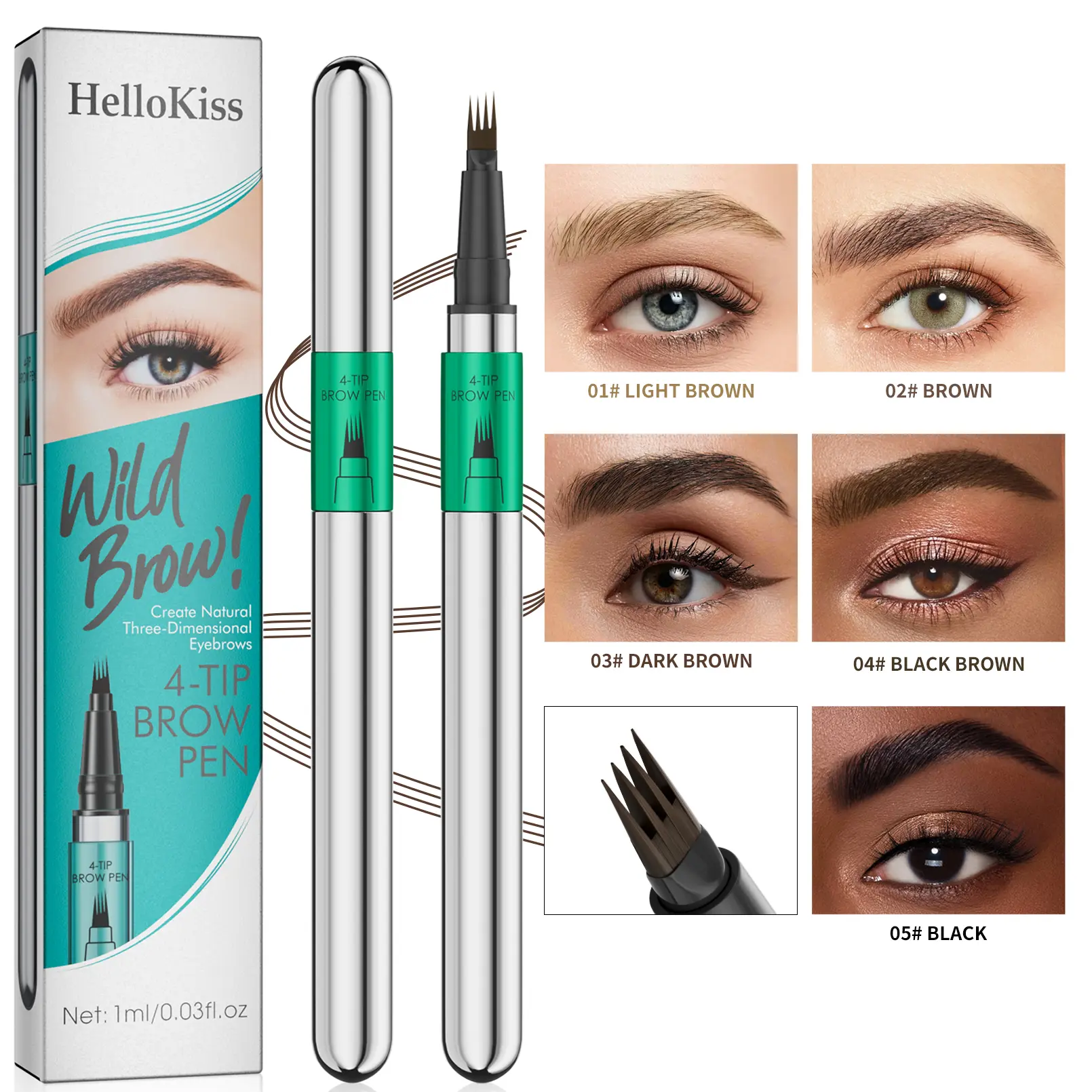 4-Tip Microblade Eyebrow Pen Cosmetic - Waterproof, Fine Fork Pencil, All Skin Types, Single Item, Realistic Hair Strokes, Natural Feathered Brows, Long-Wear, Smudge-Resistant Makeup Tool for Daily Routine, Work