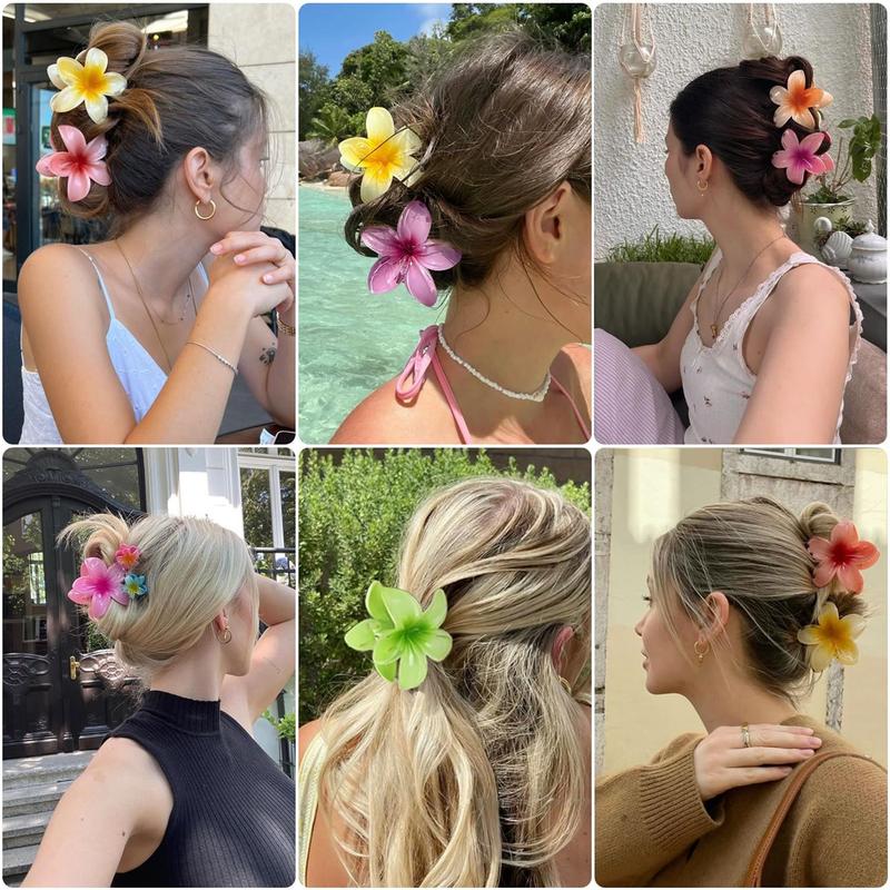 6 Pack Flower Hair Clips for Women Hawaiian Flower Clips Plumeria Claw Clips for Thin Hair Preppy Claw Clip for Thick Hair Hibiscus Hair Accessories for Girls
