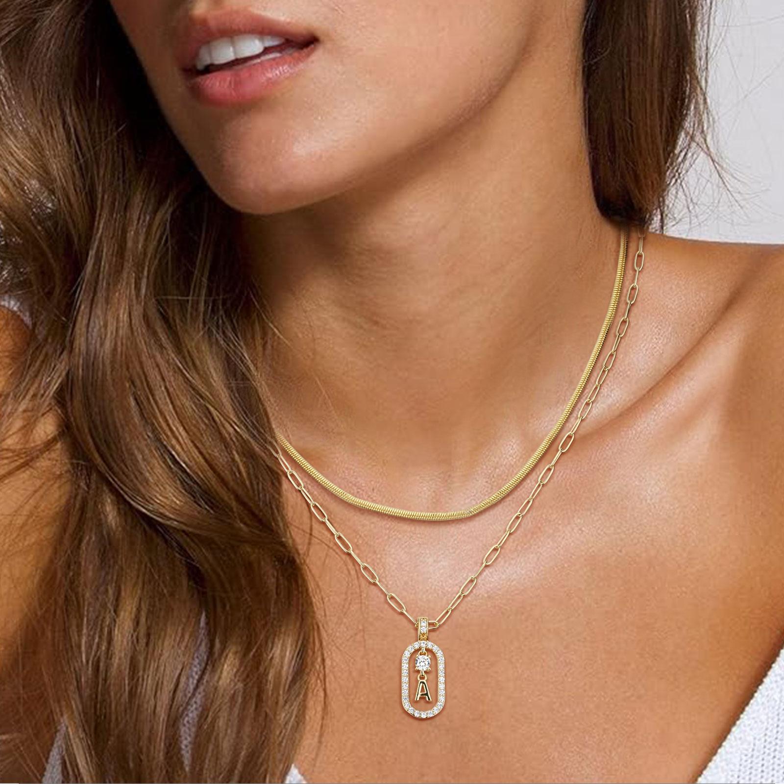 MEIITRUE Initial Letter Pendant Necklaces for Women, 14K Gold Plated Layered Alphabet Necklace with Paperclip & Snake Chains, Zirconia Letter Charm Jewelry Gift MEIITRUE Initial Letter Pendant Necklaces for Women, 14K Gold Plated Layered Alphabet Necklace with Paperclip & Snake Chains, Zirconia Letter Charm Jewelry Gift