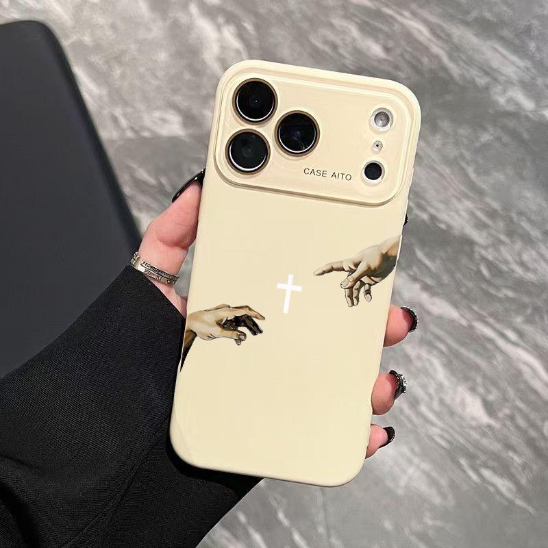 God's Hand and Cross Phone Case, Luxury Dopamine Ins Style Cover for iPhone 17 16 15 14 13 12 Pro Max Plus, Ultra Skin-Friendly TPU, All-Inclusive Glass Lens Protection, Inspirational Christian Gift, Shockproof Aesthetic Faith Case, Lens Window
