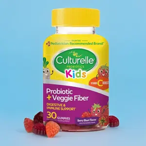 Culturelle Kids Probiotic + Veggie Fiber Gummies Berry Flavor 30 Count for Digestive Health & Immune Support with Vitamin C