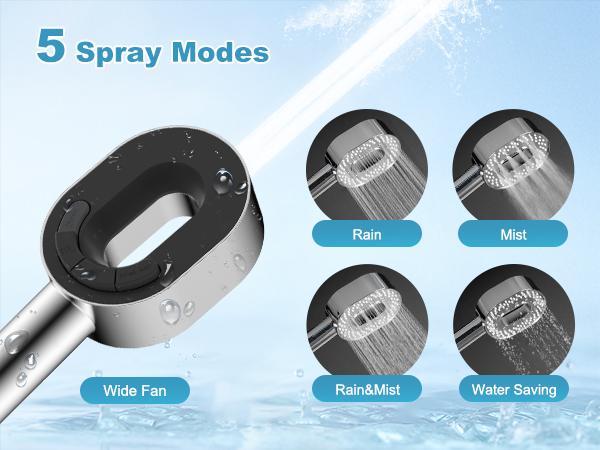 Hibbent Upgraded Filtered Handheld Shower Head, High Pressure 5 Sprays Handheld Showerhead with Filter, Remove Chlorine, Shower Head Holder with LED Display, Brass Pivot Bracket, 59'' Hose, Chrome