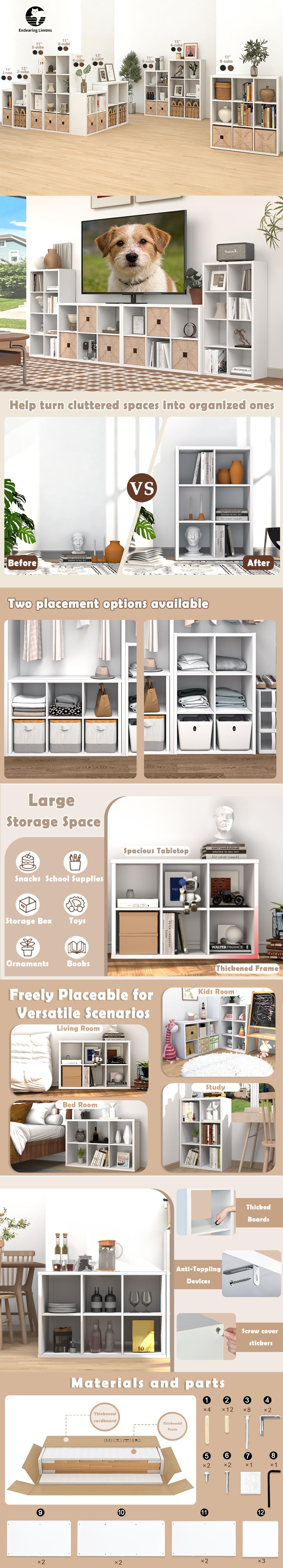 Endearing Limons Wooden Thick Border 6-Cube Storage Organizer,  Reversible Open Back Bookcase with Anti-Tipping Device, Multipurpose Cube Shelf for Home Office, Bedroom, Living Room, Study and Nursery