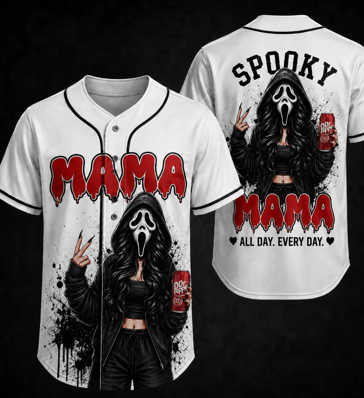 Halloween Baseball Jersey, Spooky Mama Button Shirt, Horror Fan Jersey, Gothic Mom Apparel, Creepy Season Baseball Jersey