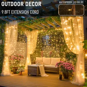 Giaki 300 LED Curtain Lights 9.8x9.8 ft Warm White Romantic Fairy Lights for Bedroom Valentine's Day Plug-in with 20 Hooks Bonus String Light IP54 Waterproof Party Decoration Supplies