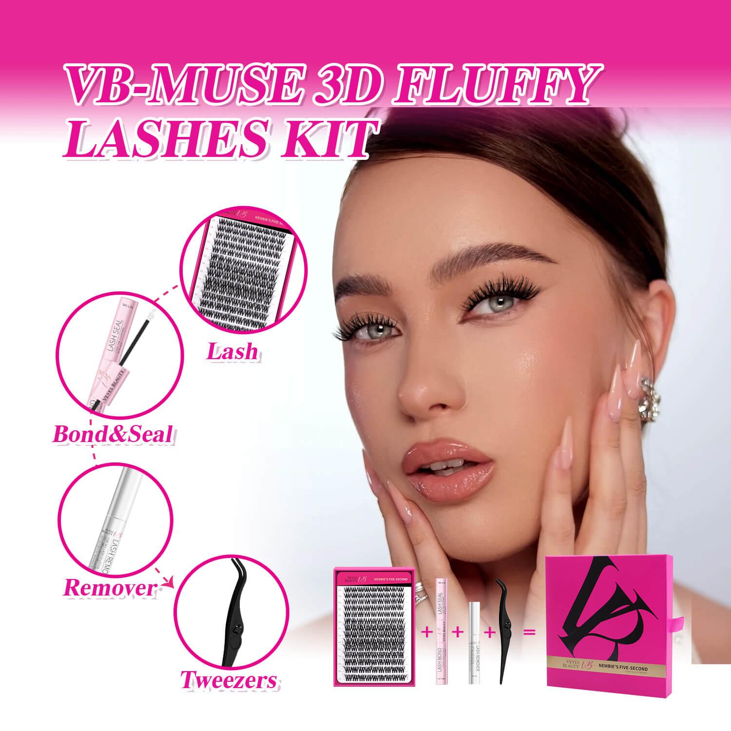 VEYESBEAUTY VB-Muse 3D Volume Cluster Lashes Individual Lash Extensions Layered Fluffy Eyelashes Wispy Faux Mink Lash Newbie's Five-Second DIY Mixed Length Large Tray for Self Application Makeup at Home Cosmetic Eyelashes Extensions