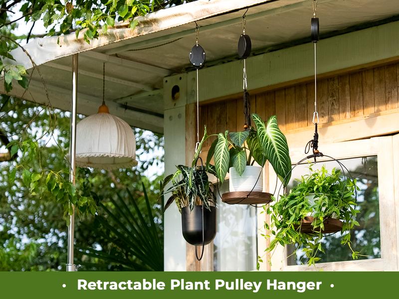 Bamword 3-Pack Retractable Plant Hanger Pull Down 63 Inches Adjustable Heavy-Duty Metal Hooks with Anti-Swing Design Foldable Plant Pulleys for Hanging Plants Bird Feeders Garden Watering Black Decor Organiser Smooth Stainless Steel