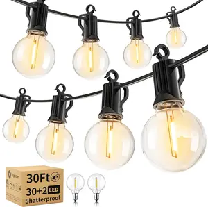 Outdoor String Lights - Waterproof Globe Patio Lights 30 Ft with 30 G40 Shatterproof LED Bulbs, Connectable Commercial Hanging Light for Backyard, Bistro, Porch, Cafe, Deck, Garden