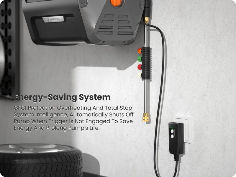 Giraffe Tools Grandfalls Retractable 2900PSI & 2.2 GPM Pressure Washer 2X Lower Noise for quite Essential 100ft replaceable Ultra-Soft Hose, 4 Nozzles, Total Stop System, Breezy Retraction, Eco-Friendly Reuse, Ready-To-Use Design
