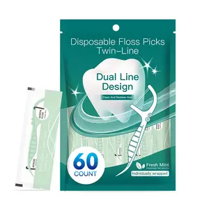 Individually Wrapped Dental Floss Picks,240 Count No Break Travel Resistant Floss,Mint Twin Line Toothpicks,Super Clean Remove Plaque （Green）