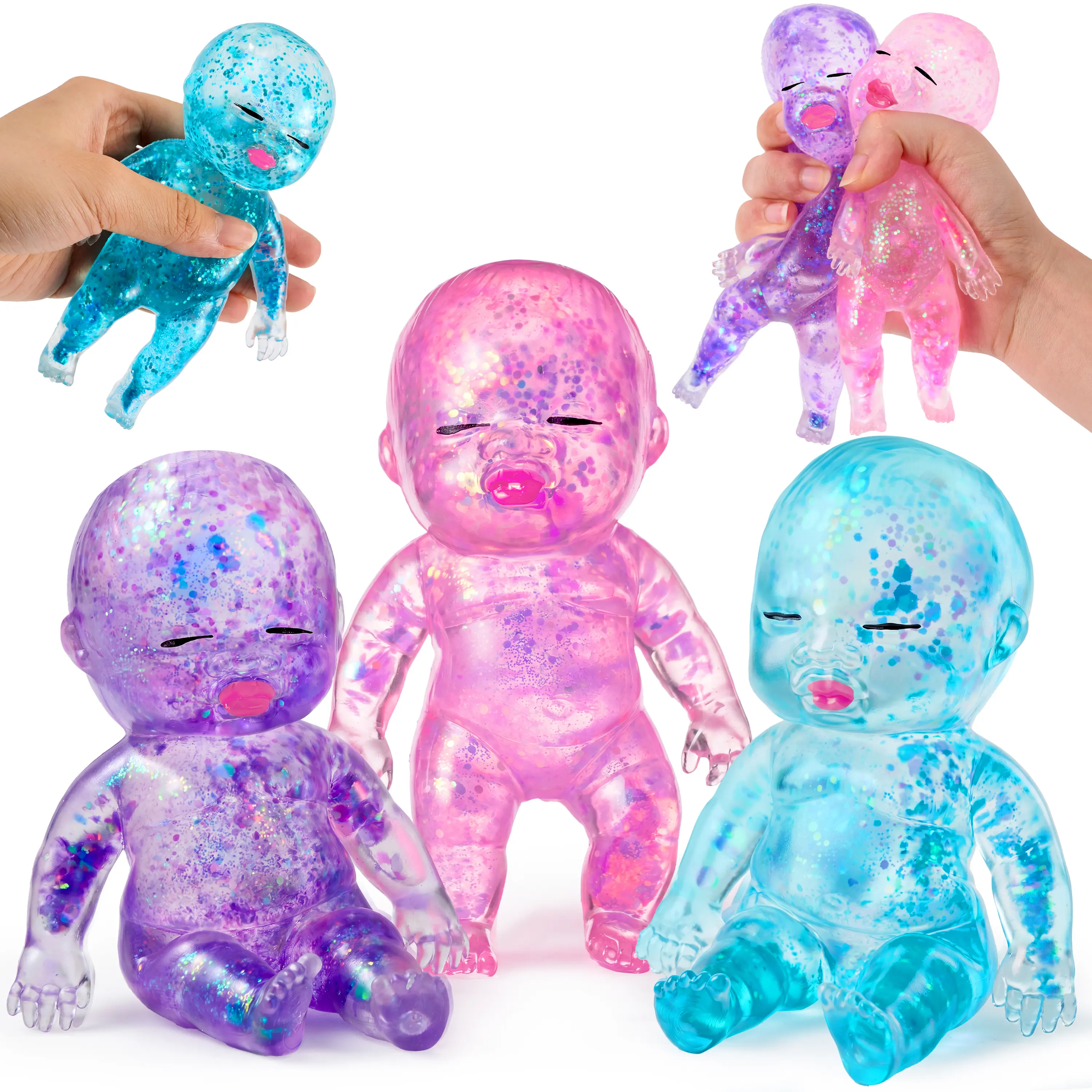 JOYIN 1PCS/3PCS Baby Stress Relief Toys, Baby Glitter Squishy Toys, Slow Rising Toys for Kids & Adults,  Anxiety Relief Fidget Sensory Toy, Soft Squeeze Decompression Dough for Adults Gifts, Party Favors, Office Desk Decorations