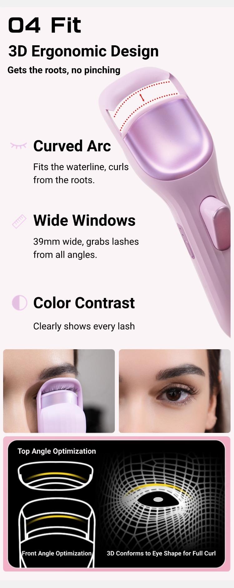 Quick 3 - Second Perfect Curls! Heated Eyelash Styler, Skin - Friendly Contact Temperature Below 120°F, 12 - Hour Non - Sagging Curls, Pink, White, Purple, Electric eyelash culer, Heated eyelash culer, Medusara