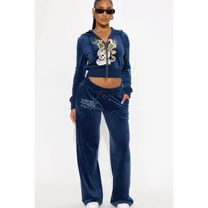 Ed Hardy NY Skull City Velour Pant Set - Navy B
