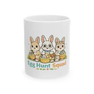 Egg Hunt Squad Mug  Easter Bunny Illustration Ceramic Coffee Cup
