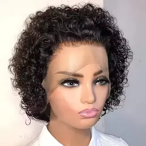Leniku Curly Pixie Cut Wig Lace Human Hair Wig Water Wave Short Bob Wig for Women 13X1 Transparent Lace Wig For Black Women