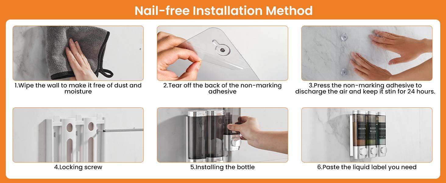 Shampoo and Conditioner Dispenser,Shower Dispenser 3 Chamber No Drill Wall-Mounted Shampoo Dispenser for Shower Wall Mounted Shower Soap Dispenser for Bathroom Hotel Large Capacity,Light Silver