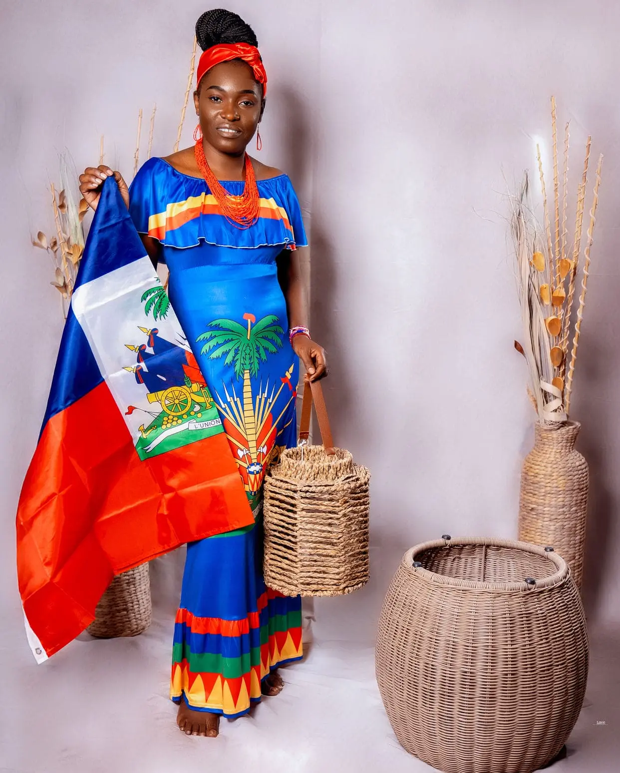 Women Off Shoulder Polynesian Haitian Flag Print Maxi Dress Summer Party Casual Two Pieces Sundress Dresses
