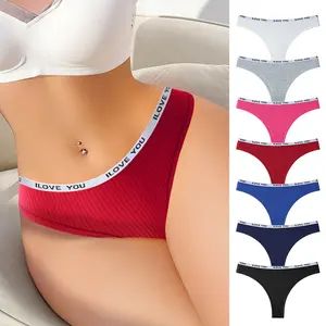 HOTCOM Women’s Elastic Seamless Thongs – Soft Breathable Lingerie Womenswear with Multi-Color Letter Design