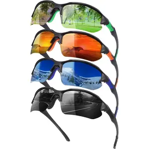 4 Pack Polarized Sports Sunglasses for Men and Women 100% UV Protection Lightweight Half Frame or Rimless Eyewear for Outdoor Use