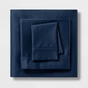 Full Solid Performance 400 Thread Count Sheet Set Metallic Blue - Threshold: Cotton Sateen, Wrinkle-Resistant, OEKO-TEX Certified