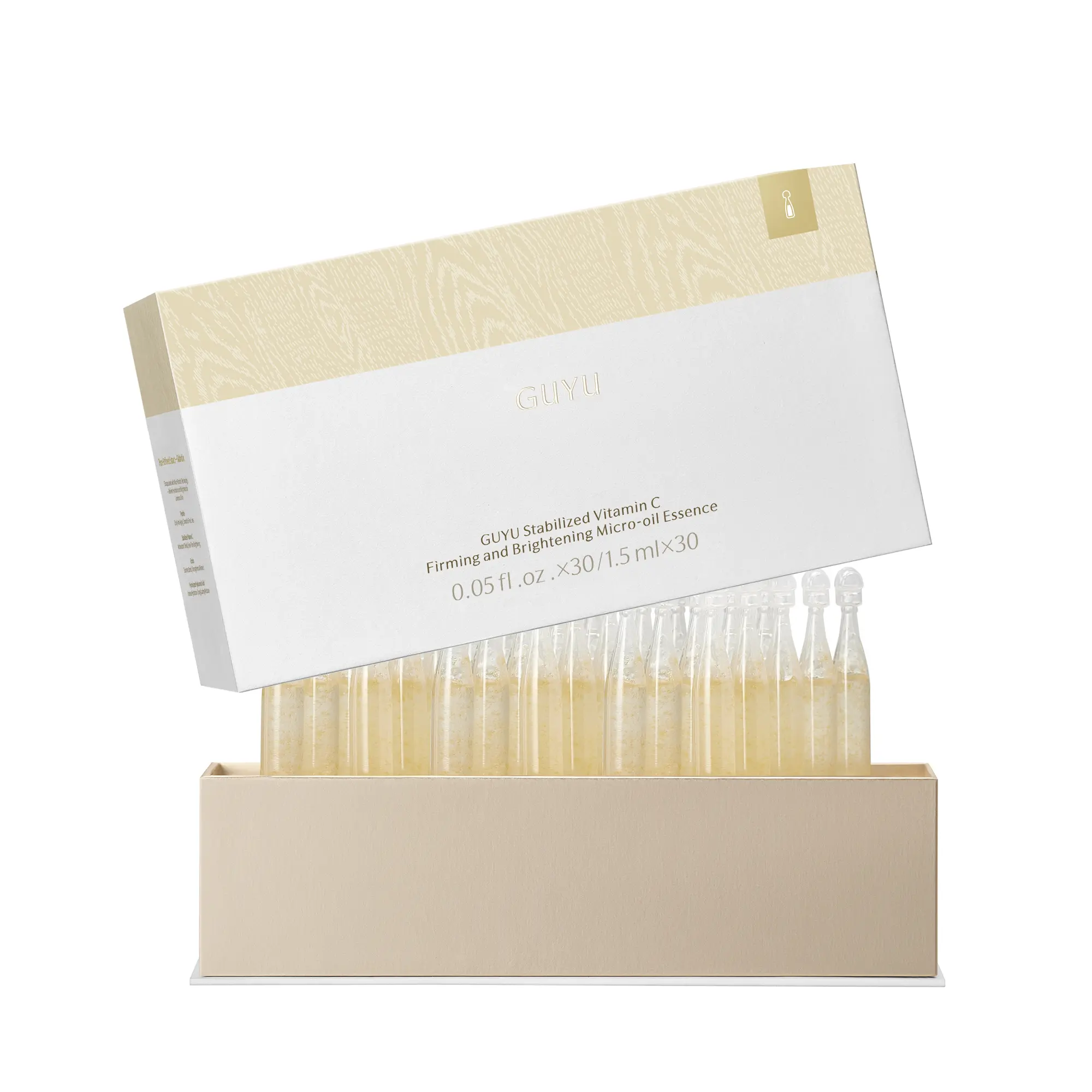 GUYU Stabilized Vitamin C Firming and Brightening Micro-Oil Essence - 30 Single-Dose Ampoules, 28-Day Glow Face Oil Serum with 7 Botanical Oils for Dull Skin, Dark Spots &Uneven Skin Tone, Hydrating, Moisturizing Repairing Moisturizer