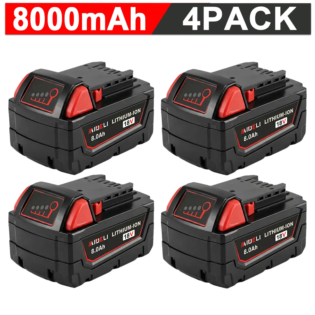 4-Pack 18V Thickened ABS 8.0Ah Lithium-Ion Replacement Batteries for Milwaukee M-18 48-11-1865, 48-11-1850 & All M18 Cordless Tools, Long-Lasting Power Accessory, 8.0Ah Capacity, All M18 Tools