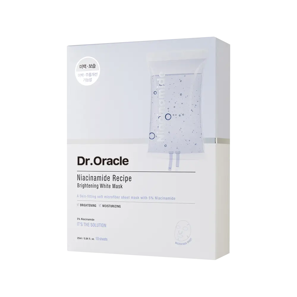 Dr.Oracle Niacinamide Recipe Brightening White Mask – Dark Spot & Dull Skin Sheet Mask with Niacinamide, Adenosine & Hyaluronic Acid, Hydrating Biocellulose Face Mask (10 Sheets)
