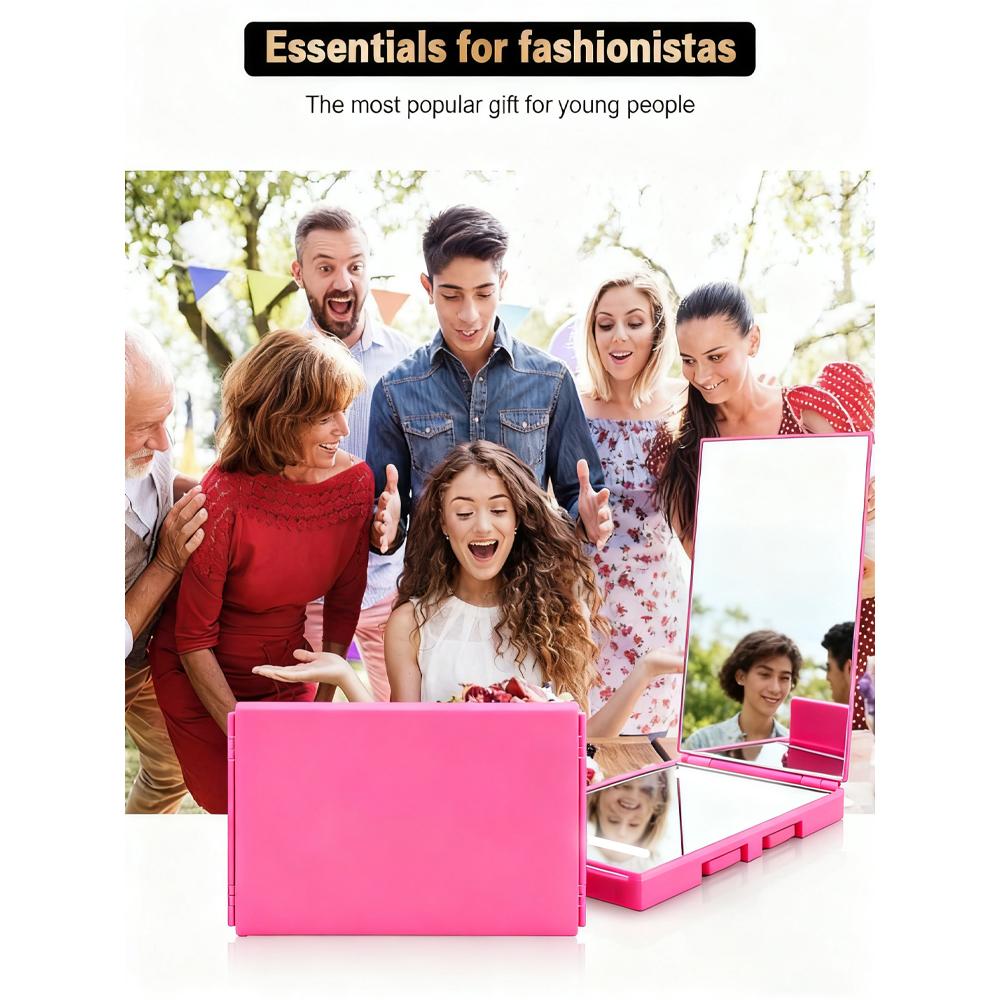 USB Rechargeable LED Makeup Mirror 3 Way 360 Trifold LED Mirror For Hair Cutting Wall-Mounted With Adjustable Lights Ideal Gifts For Men Women