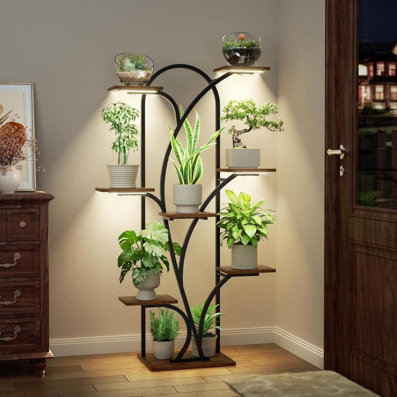POZILAN Plant Stand Indoor with Grow Light, 55.6" Corner Plant Shelf Indoor, 8 Tiered Tall Plant Stands for Indoor Plants Display Rack Holder, Flower Stand for Balcony, Living Room