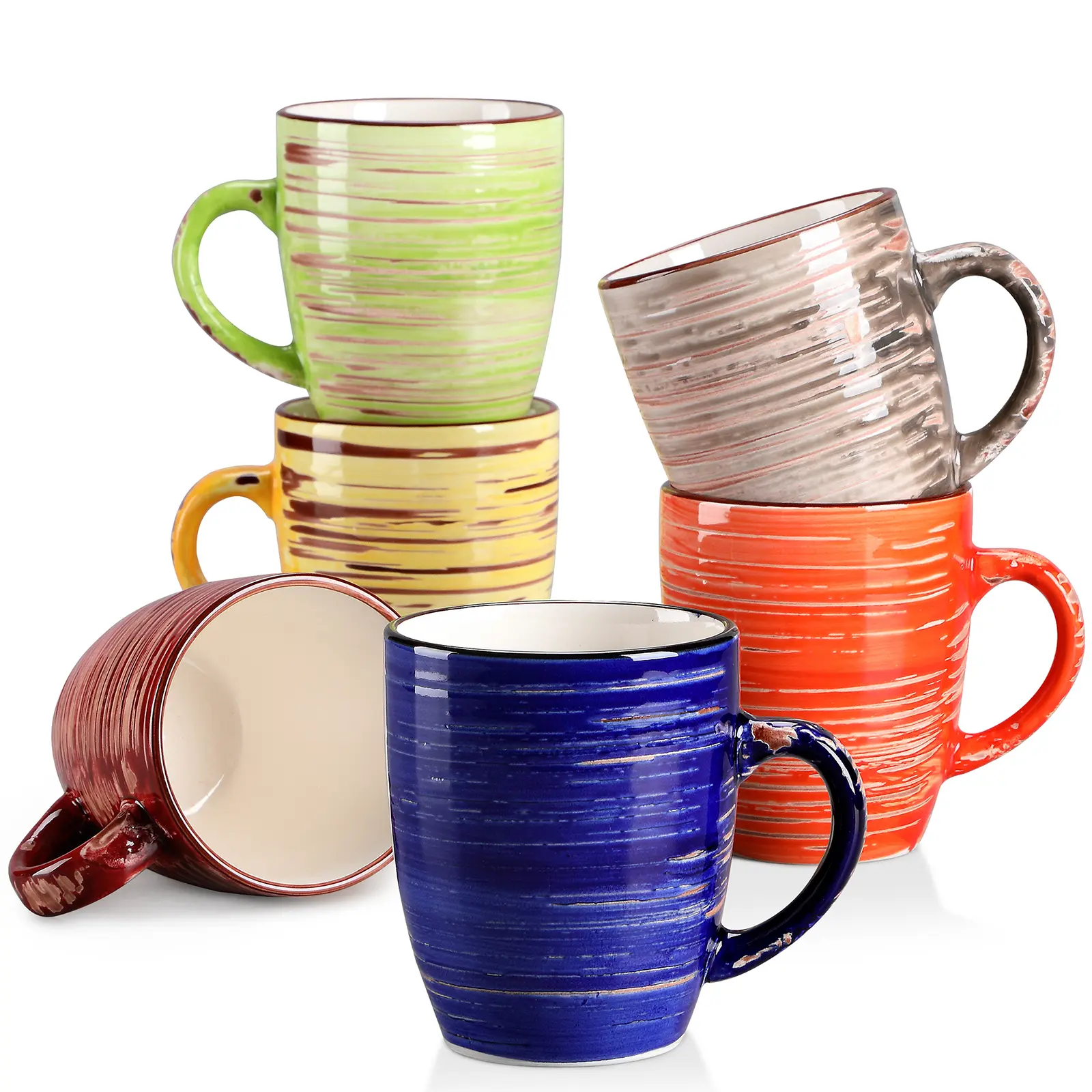 Vancasso Albero 6-Piece Mug Set, Colorful Rustic Stoneware Ceramic Cups for Coffee, Tea, Hot Chocolate - 13oz Drinkware
