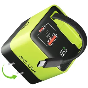 GEARit Lifestyle Series - 65W USB C GaN Charger 2 Port and Built-in Retractable USB C Cable Electronic Smartphone