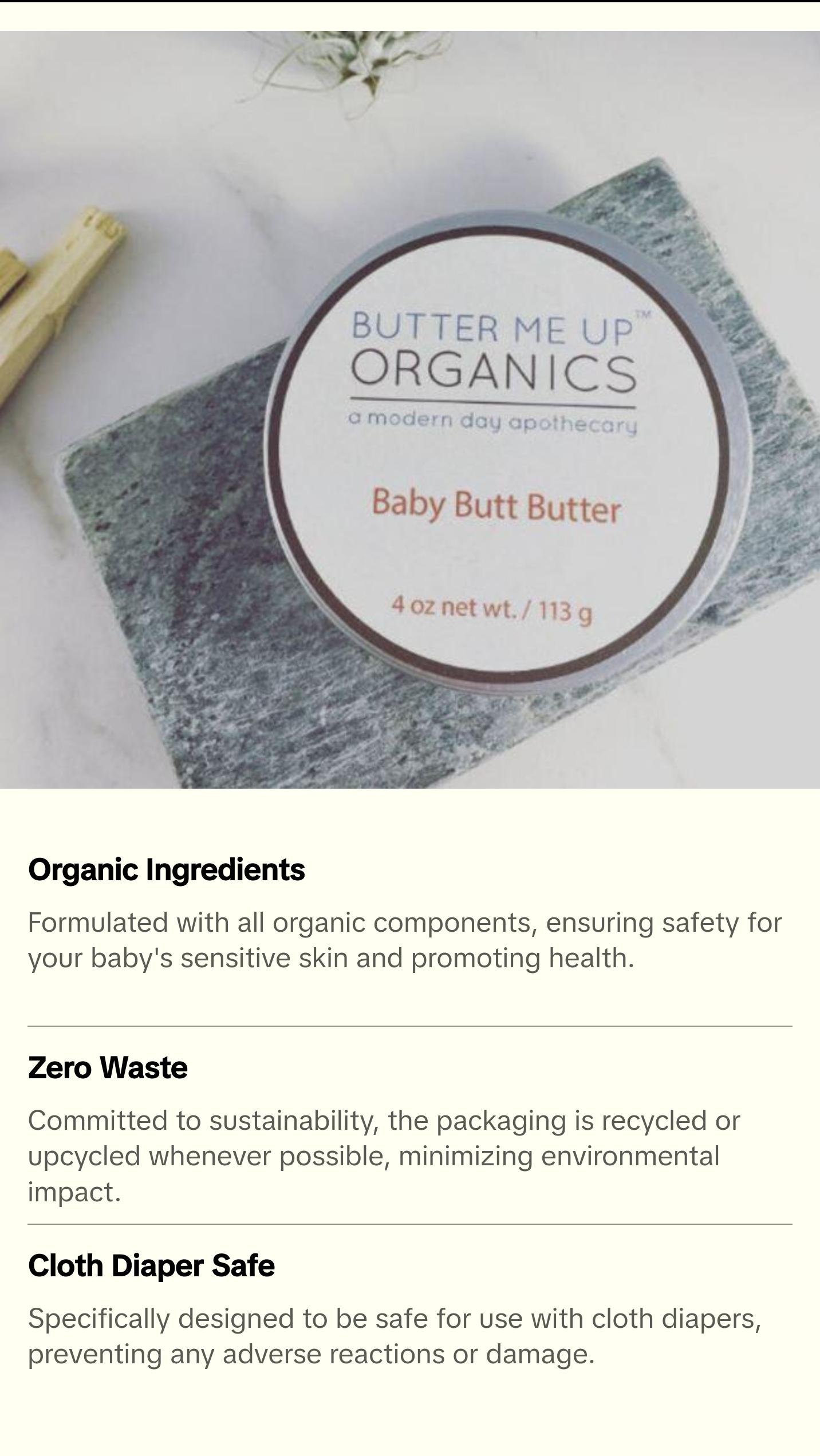 Baby Butt Butter / Organic Diaper Cream / Diaper Rash / Natural Diaper Rash Cream / Organic Baby / Cloth Diaper Safe / Baby Shower Gift Natural Organic Natural