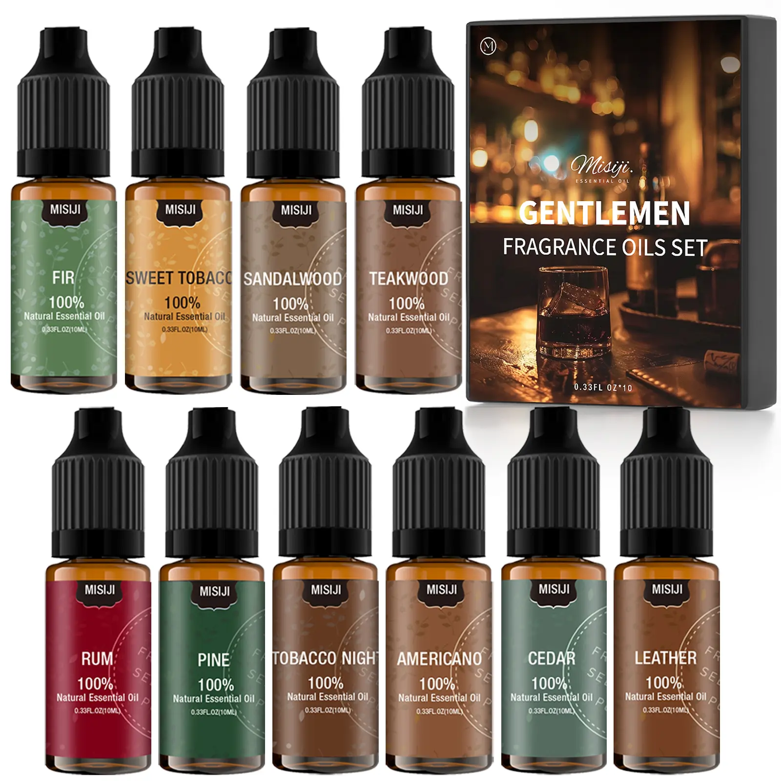 Gentlemen Fragrance Essential Oils Set, 10 x 10ml Premium Mens Scented Oil, Natural Aromatherapy Oil for Diffuser, Humidifier, Candle Soap Making, DIY Crafts, Home Room Odor Freshening, Ideal Gift for Men
