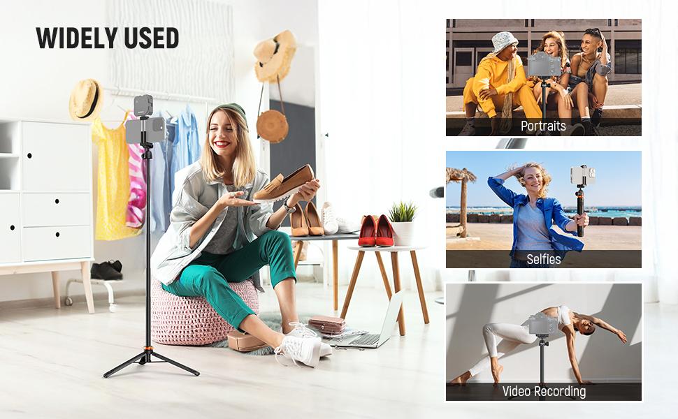 NEEWER BASICS TS04 59" Selfie Stick Tripod for Phone & Camera, Extendable Tripod Stand for Smartphone, DSLR, Vlog, Travel, Live Streaming & Daily Recording