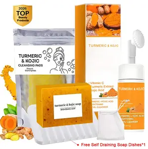 TURMERIC Wash And Care 5 Piece Set-Turmeric Mousse Cleansing,Turmeric Tablets,Self Draining Soap Dish,Exfoliating Foaming Soap Bag,Turmeric Soap Facial Cleansing Skincare Comfort Kit.