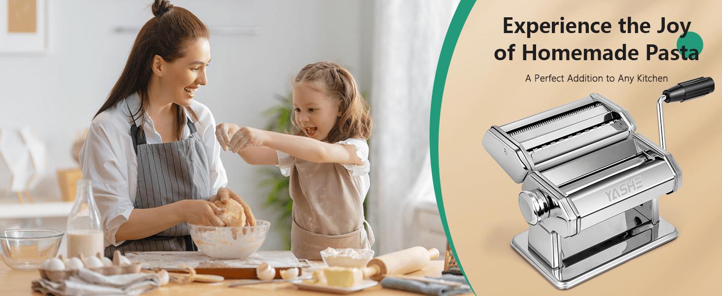 YASHE Pasta Maker Machine, Stainless Steel Pasta Roller and Cutter with 7 Adjustable Thickness Settings,  Kitchen Utensils Detachable Cooking Kitchenware, Cutting Noodle Home Operation Manual
