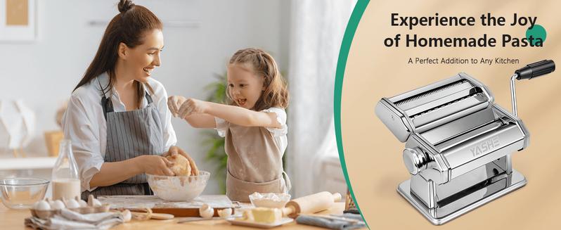 YASHE Pasta Maker Machine, Stainless Steel Pasta Roller and Cutter with 7 Adjustable Thickness Settings,  Kitchen Utensils Detachable Cooking Kitchenware, Cutting Noodle Home Operation Manual