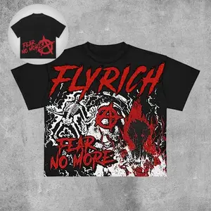 American New Neutral Fly Rich Graphic T-shirt Printed Men's and Women's Y2K Summer Short-sleeved Oversized T-shirt Street Top dark design